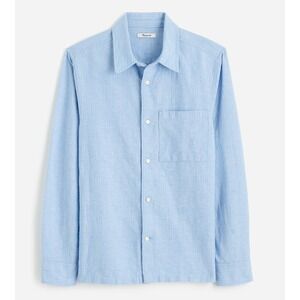 Madewell Mens Button-Up Shirt Cotton-Linen Blend Blue Pinstripe Long Sleeve XXL